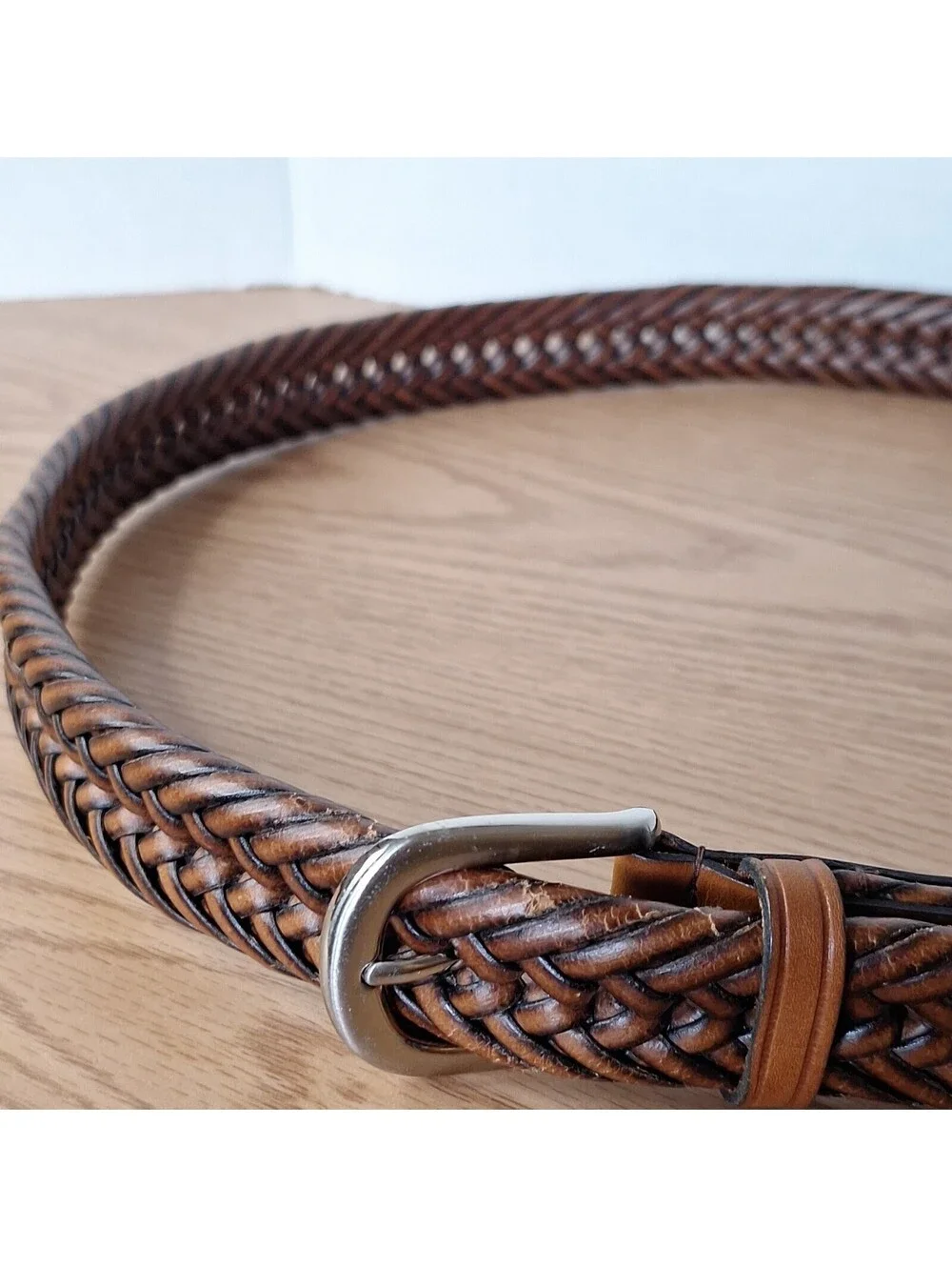 Wrangler Mens Braided Leather Belt Brown Size 46 Big Tall Woven Casual Dress EUC